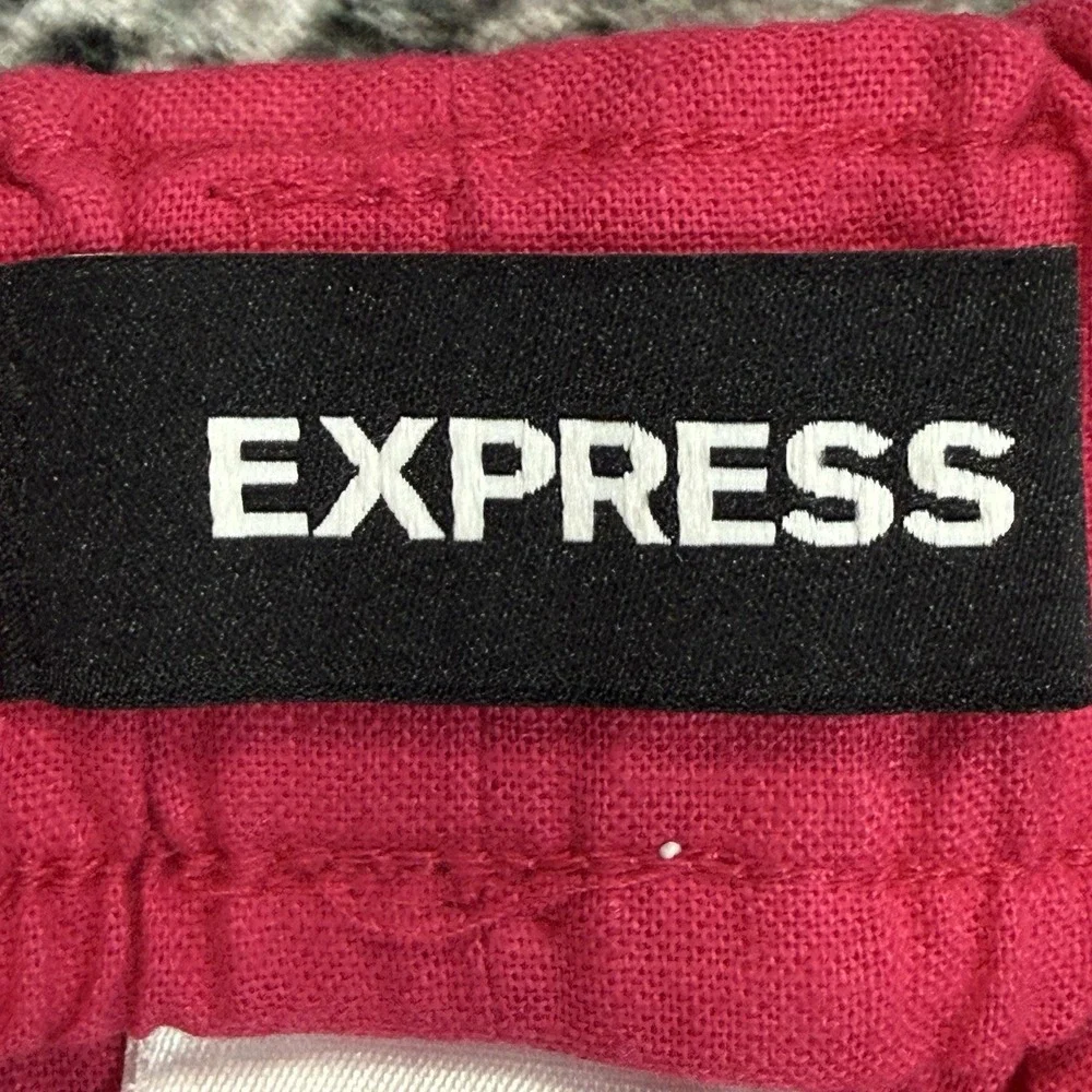 Express Shorts Womens Size L Pink Linen Blend Paperbag Waist Pull On Pockets